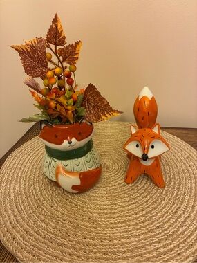 Autumn 🦊 Fox Ceramic Vase and Ceramic Fox Figurine Set - Orange